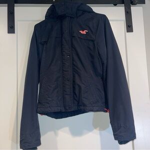 Hollister Jacket Womens Medium Navy Blue All Weather Hooded Fleece Lined Coat